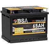 BSA Autobatterie 65Ah 12V 595A/EN +30% mehr Startkraft Starterbatterie ersetzt Batterie 60Ah 61Ah 63Ah 62Ah 64Ah, PKW