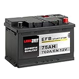 LANGZEIT Autobatterie EFB Batterie Start-Stop Starterbatterie (75Ah 12V)