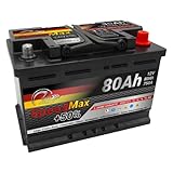 SMC Autobatterie Speed Max 80Ah L3 750A EN 12v PKW Ersetzt 65Ah 70Ah 72Ah 74Ah Starterbatterie wartungsfrei- Maße der Batterie: 278 x 175 x 190 mm - Pluspol rechts (DX+)