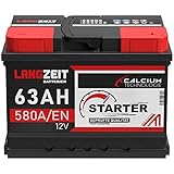 LANGZEIT lead acid, Autobatterie 63AH 12V 580A/EN Starterbatterie +30% mehr Leistung ersetzt Batterie 60AH 54AH 55AH 56AH 62AH 65AH, Kompatibel mit PKW