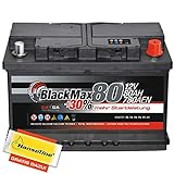 BlackMax Autobatterie 12V 80Ah Starterbatterie statt 72Ah 74Ah 75Ah 77Ah inklusive Polfett