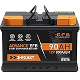 EXAKT EFB Batterie 90Ah 12V 800A/EN Start Stop Batterie ersetzt 70Ah 75Ah 80Ah Autobatterie Starterbatterie