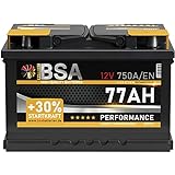 BSA Autobatterie 77Ah 12V Batterie 750A/EN +30% Startleistung ersetzt 68AH 70AH 72AH 74AH 75AH 80AH