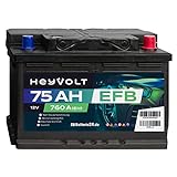HeyVolt EFB Autobatterie 12V 75Ah 760A/EN Starterbatterie, Start-Stopp & Standheizung geeignet, absolut wartungsfrei